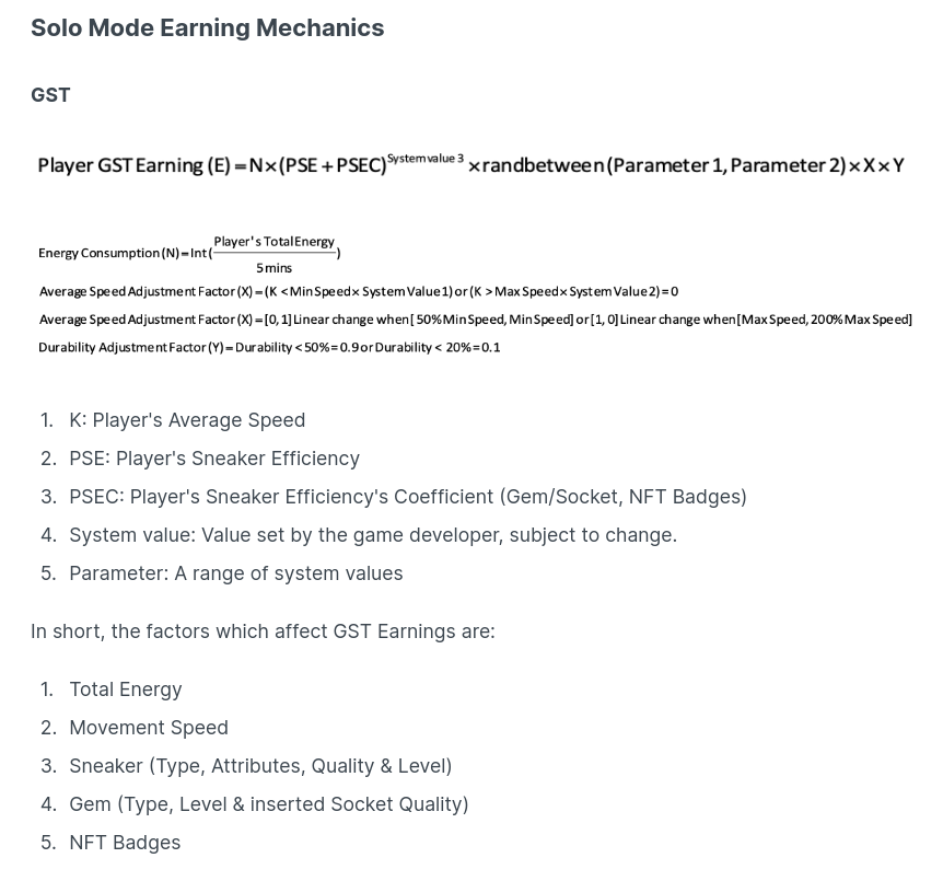 Stepn GST Earning Equation